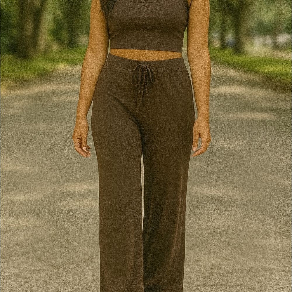 Victoria's Secret Luxe Crème Knit Lounge Pants Ganache Brown L Drawstring Casual